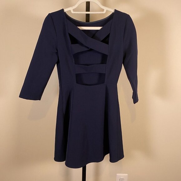 Zara Woman Long Sleeve Navy Blue Cross Strap Back Dress - Picture 11 of 13